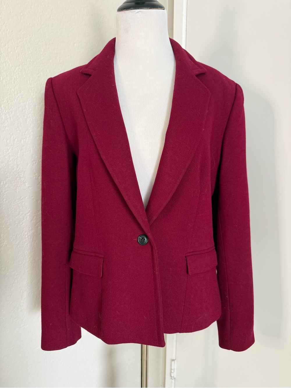 Vintage Villager Womens Burgundy Single-Button Blazer